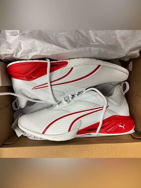 Men’s Puma White and Red Mesh Running Shoes